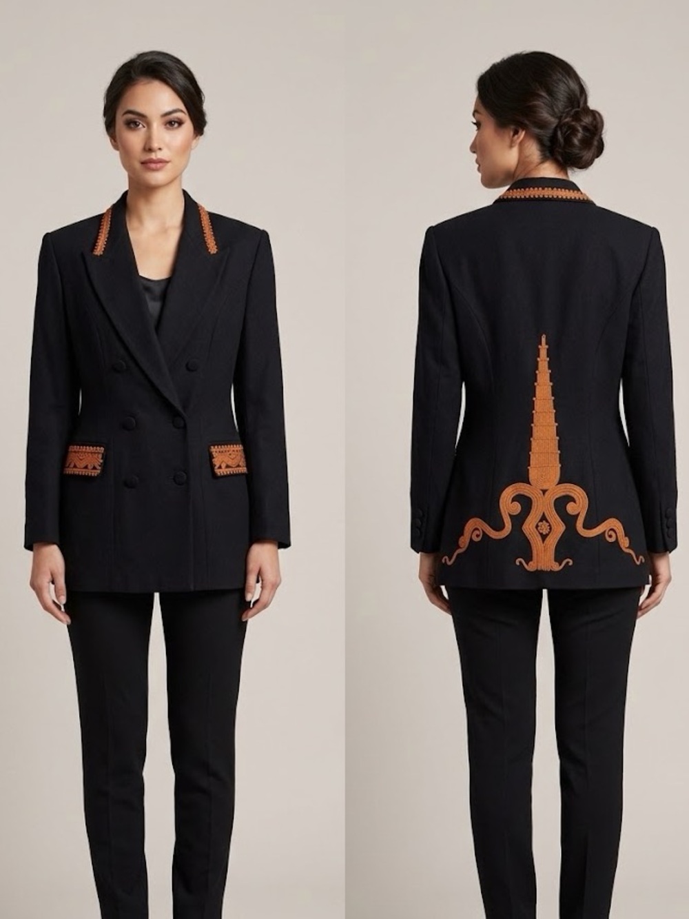 VTG Lillian West 100% Wool Blazer Jacket Soutache Embroidered Double Breasted 10